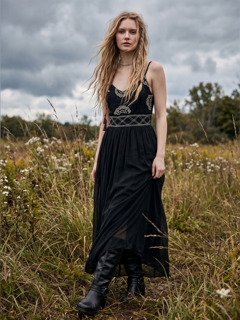 Sea Gypsies Black Tulle Maxi Dress Small Goddess Witchy WhimsyGoth Embroidered